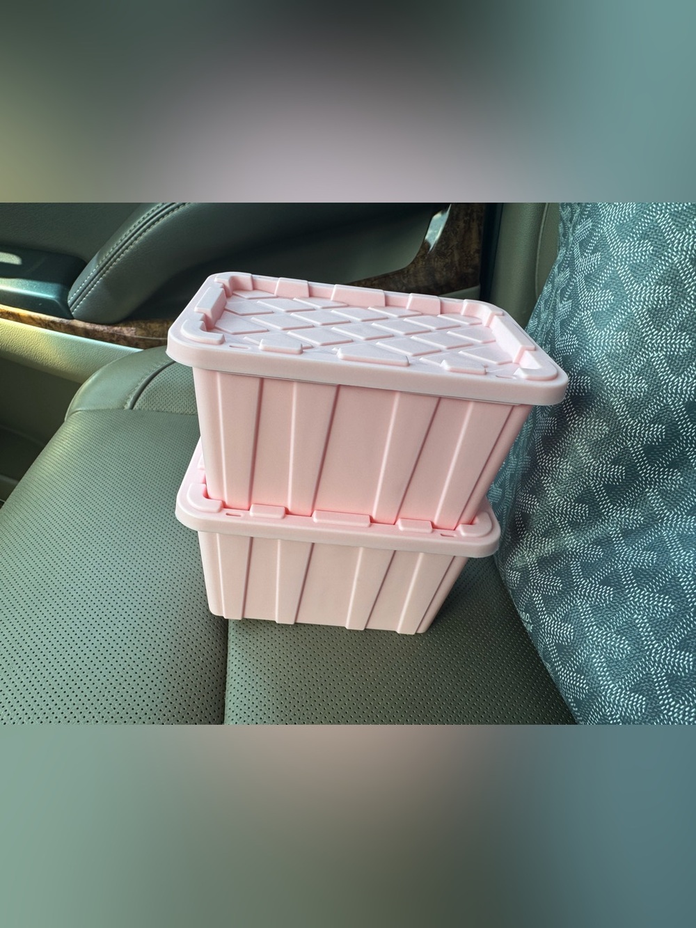 Set of 2 Pink mini Stackable Storage Bins with Lids